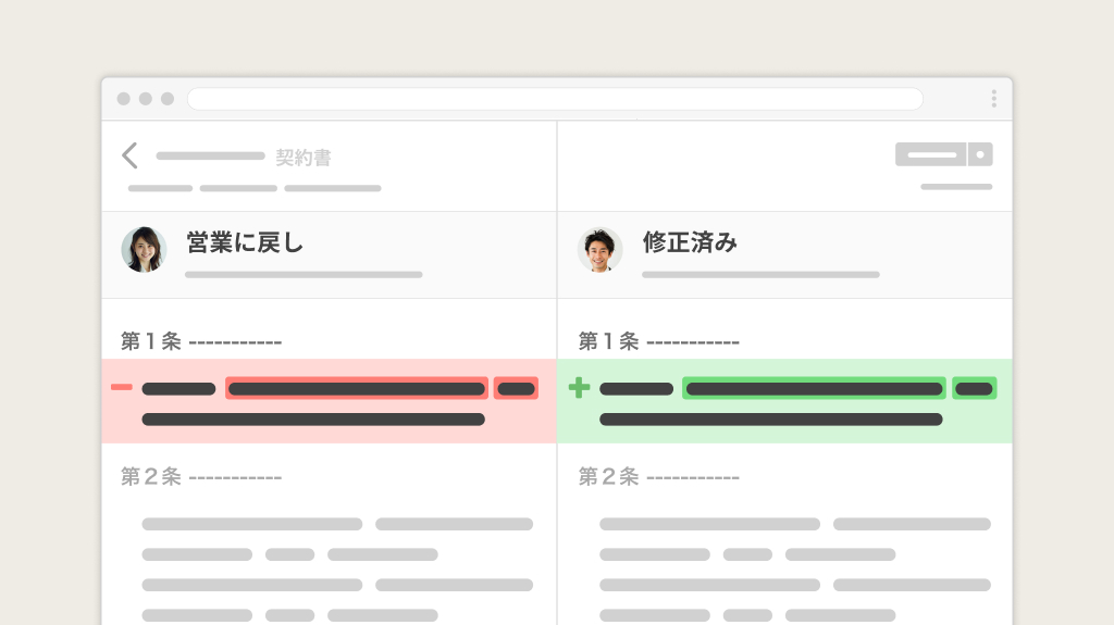 相手方が変更した箇所がどこかが分かりにくい